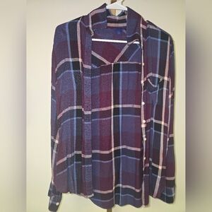 Aeropostale Plaid Button-Up Shirt in Purple and Blue